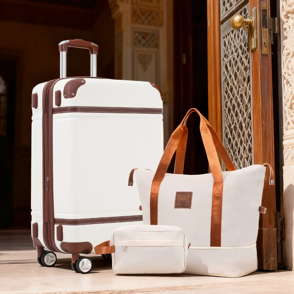 24 in Vintage Hardshell Luggage Set Pack - Lightweight Carry, Double Spinner Wheels, TSA Lock, Multiple Bags & Single Suitcase for Home Storage Organization