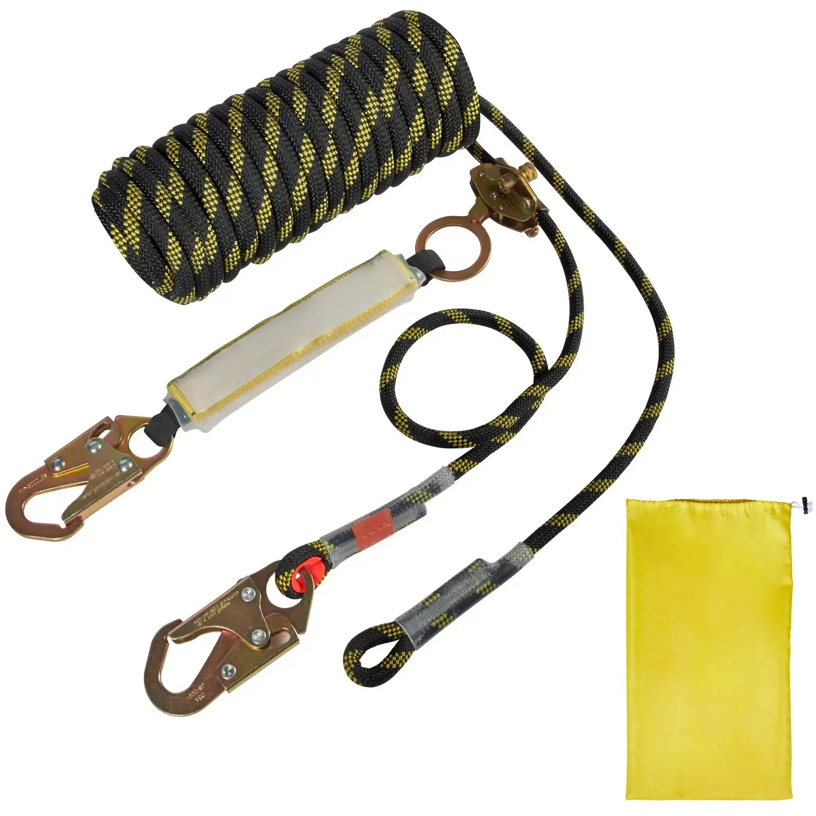 Vertical Lifeline Assembly 0.55'' x 50' Fall Protection Rope with 30 KN Breaking TensionPolyester Roofing Rope with Steel Snap HooksRope Graband Shock AbsorberANSI Compliant, Energy Absorber, Premium Braided Rope
