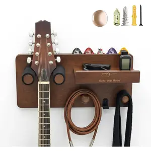 Solid  Guitar Wall Mount with Shelf & Picks Slot - Multi-Functional Instrument Rack, Anti- Secure Hook for Acoustic/Electric Guitar/Bass/Ukulele, Studio Decor & Musician