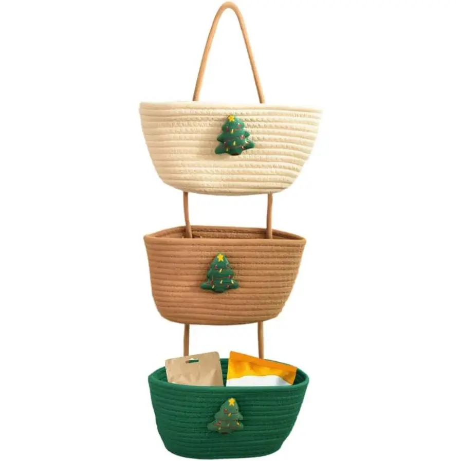 Over The Door Organizer - 3-Tier Fabric Hanging Baskets, Wall-Mounted Pouches for Bathroom, Bedroom, Playroom, Bathroom Organization