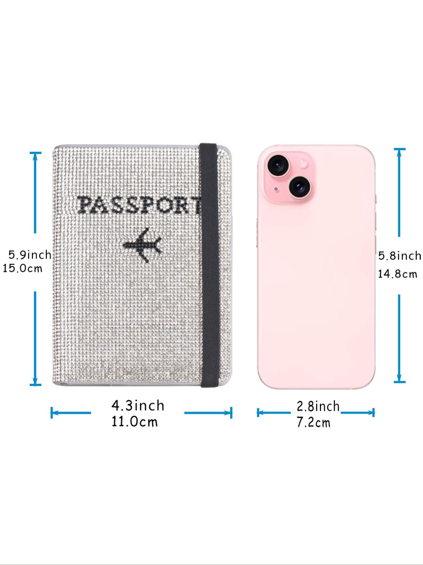 Glittering Passport Case, Fashionable Rhinestone Decorated Passport Holder, Artificial Diamond Travel Document Passport Wallet Organizer For Women Girls