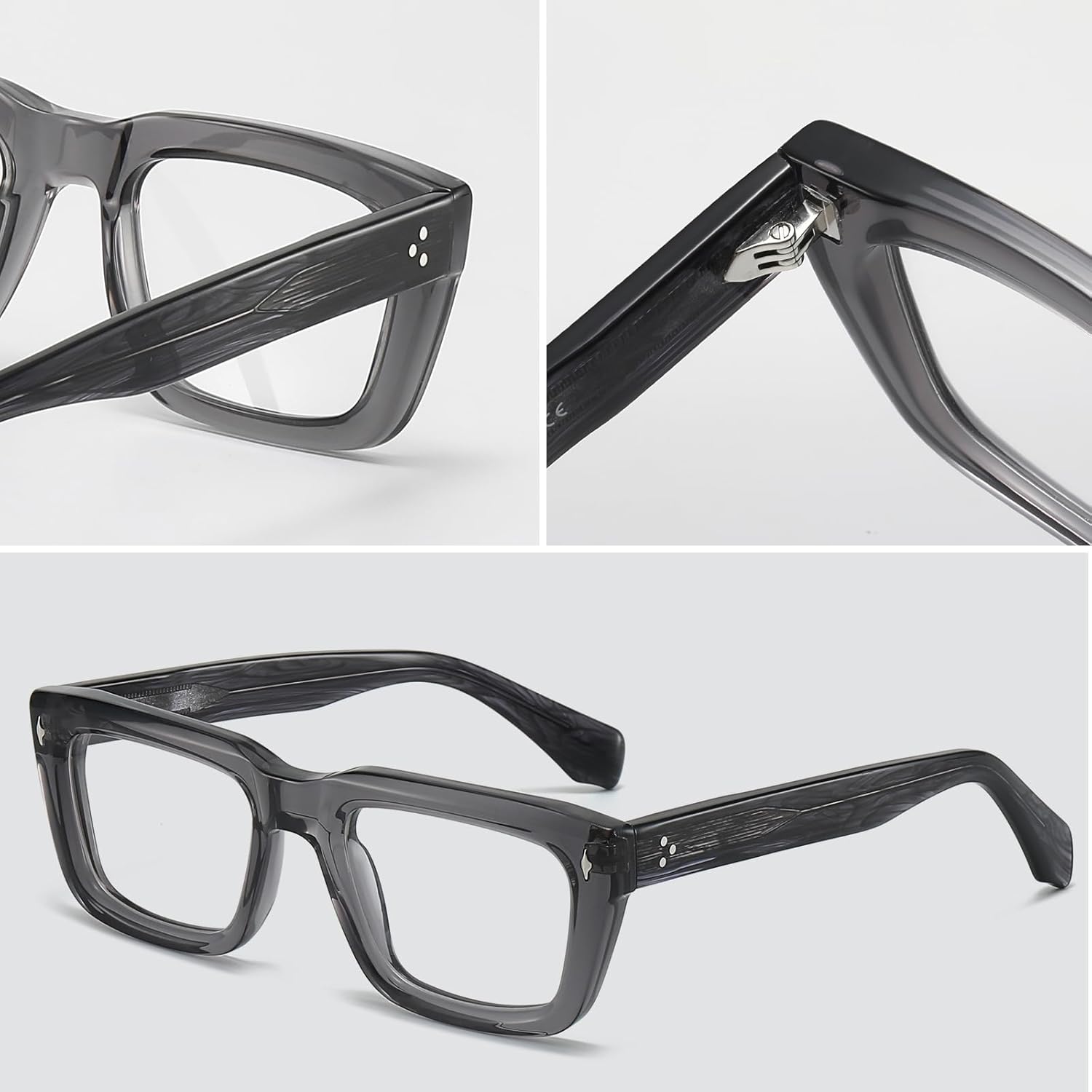 Sutton Retro Rectangle Acetate Thick Glasses Frame Prescription Optical Eyewear for Women Men 53-21-148mm