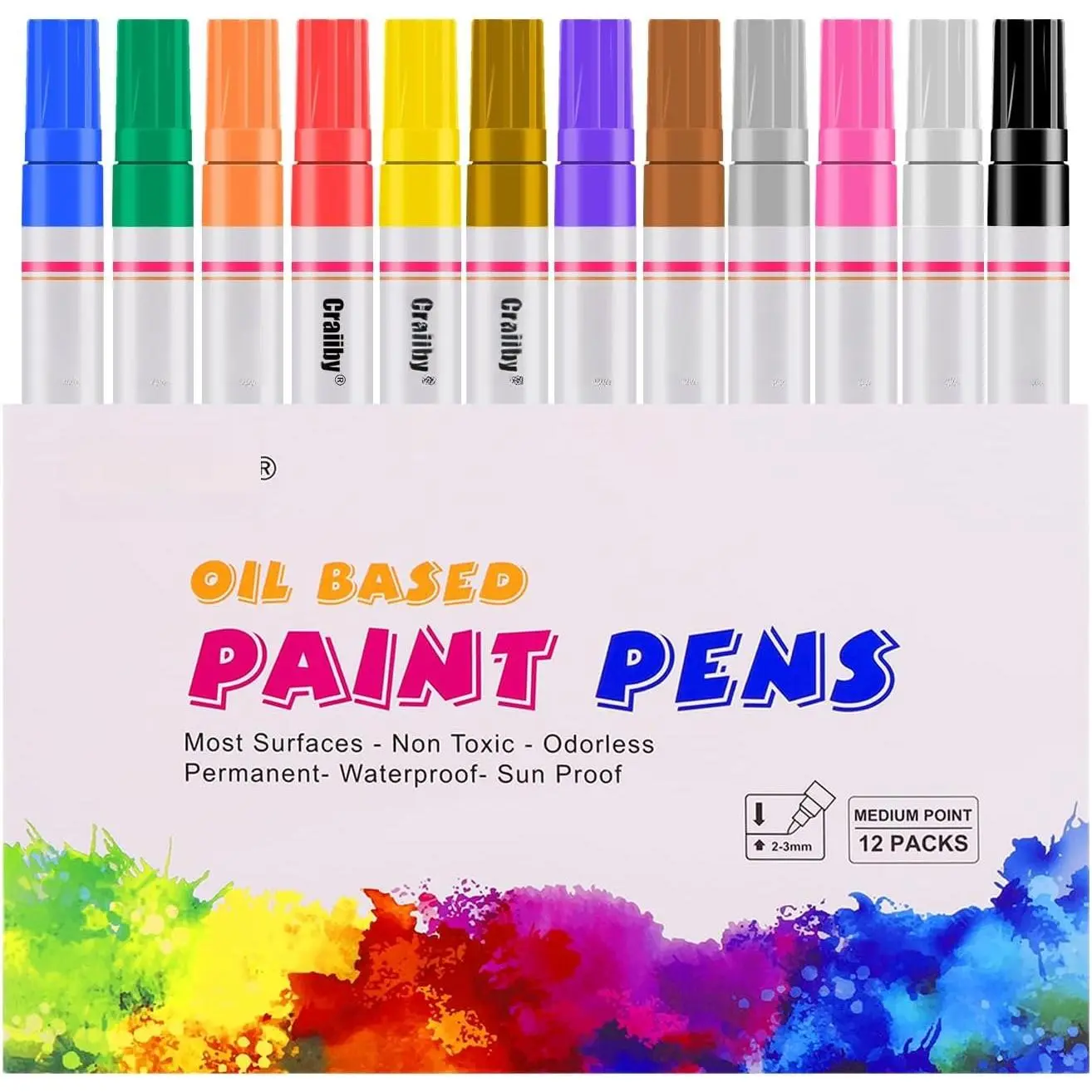 Markers, 2 Pack Oil-Based  Quick Dry Permanent  Pen Set for Rocks Painting, , Fabric, Plastic, Canvas, Glass, Mugs, Metal, Tire, Stone, DIY Craft
