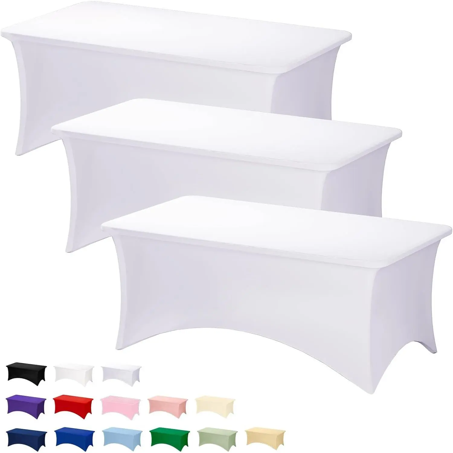 3 Pack White Table Cloths Rectangle 6FT, Tablecloths Rectangular Stretch Spandex Fitted Table Covers 6FT for Party, Trade Show, Banquet, Wedding, Buffet, Graduation Decoration