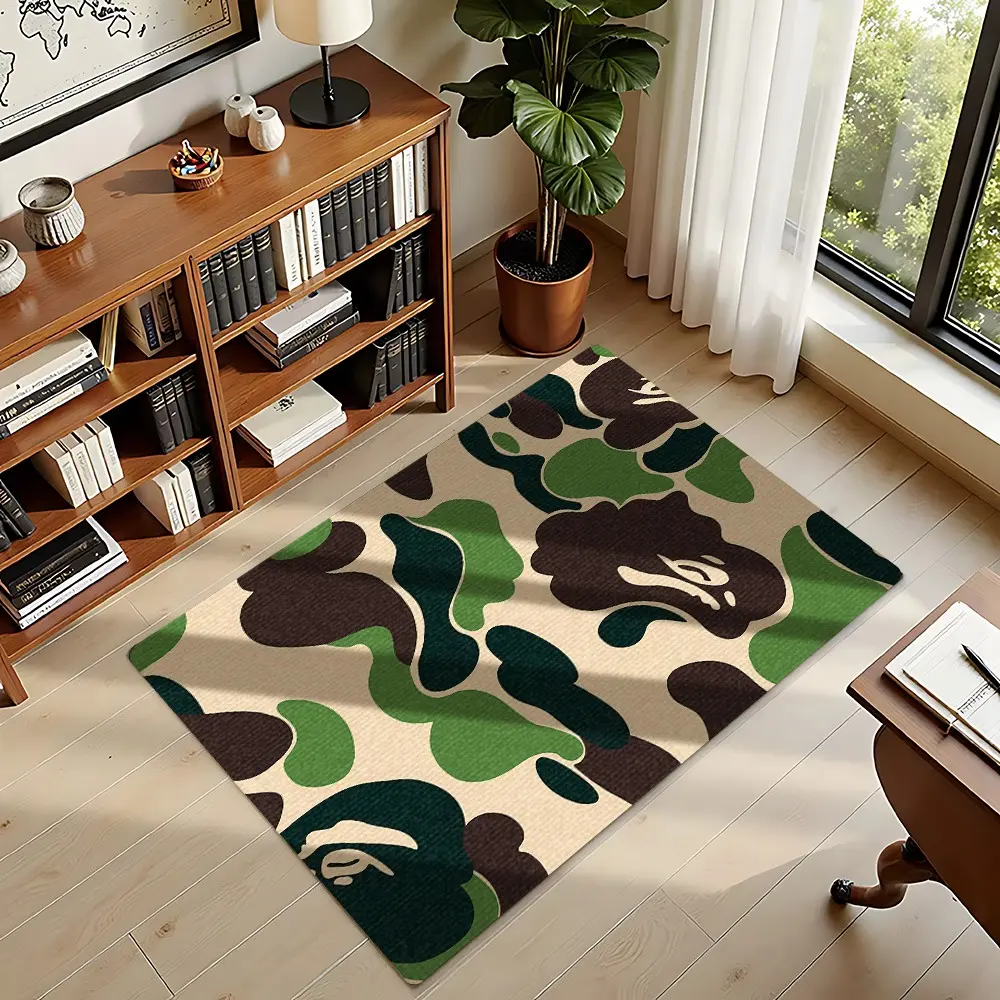 Bape Camo Ape Head Print Flannel Fashion Area Rug #BapeCamoRug #ApeHeadCamouflageMat #FlannelCarpet #StreetwearHypebeastDecor