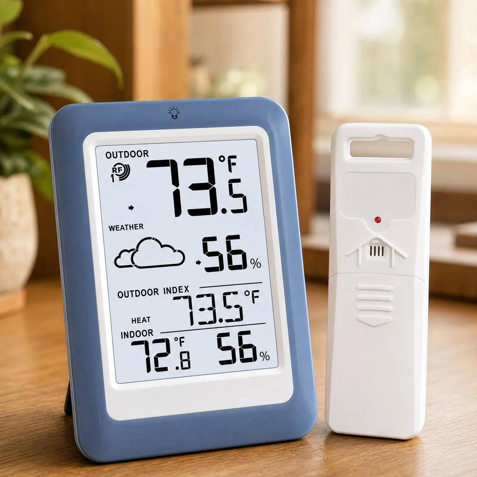 Wireless Indoor Outdoor Thermometer Hygrometer Weather Station with 330ft Range Remote Sensor, Battery Powered Temperature Humidity Monitor (Blue)