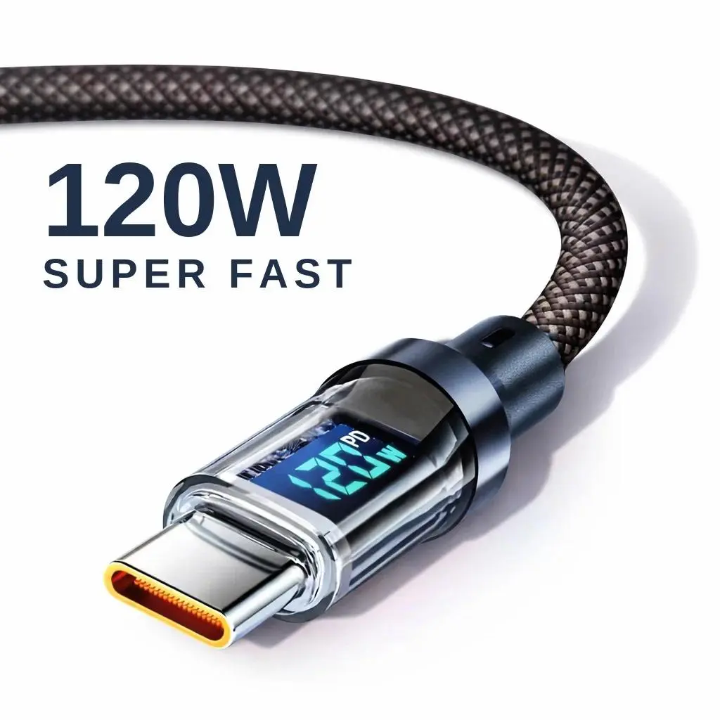 120W USB C Cable Fast Charging Cord with LED Display, USB A to C & C to C Charger Cable High Speed Type C Cable for Phone