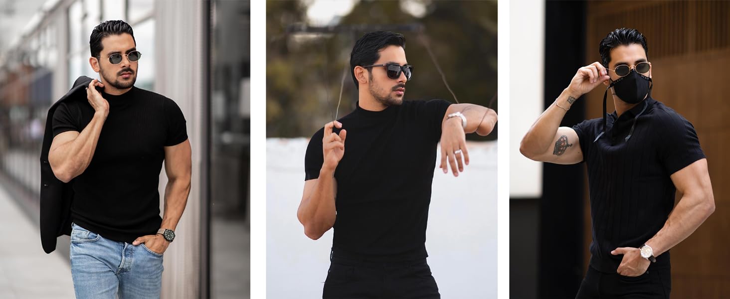 PASLTER Casual Slim Fit Basic Tops Short Sleeve Shirt Turtleneck T Shirts Rib Knitted Stretch Pullover Sweater PQ4654 Knitwear Menswear PASLTER Casual Slim Fit Basic Tops Short Sleeve Shirt Turtleneck T Shirts Rib Knitted Stretch Pullover Sweater PQ4654 Knitwear Menswear