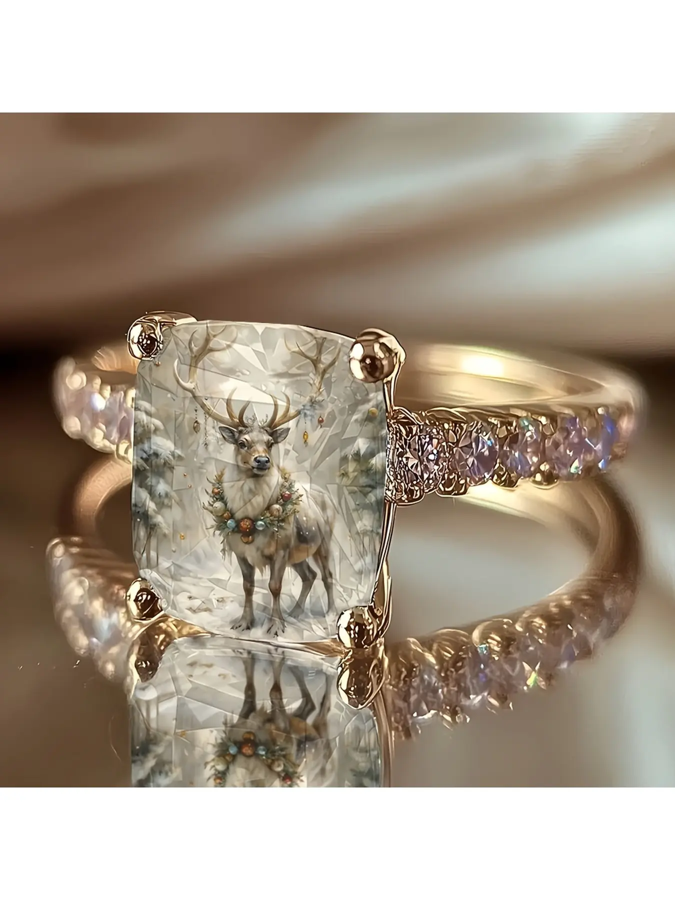 Christmas reindeer winter print ring, fresh snow elk festive atmosphere sense jewelry