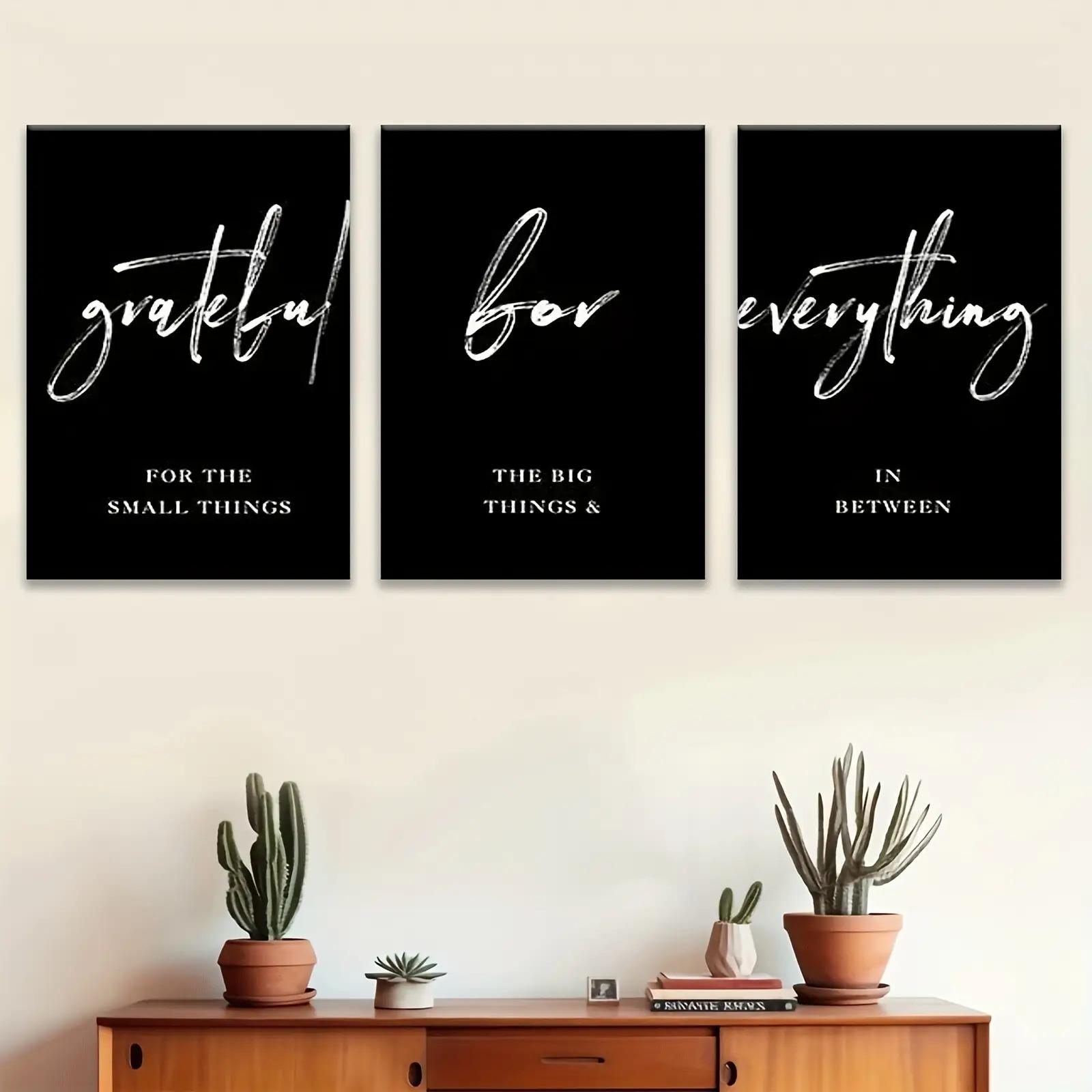 2D flat-Minimalist Canvas Art Set 3pcs Minimalist Inspirational Quote Canvas Art Set Frameless Poster  Painting, Modern Letter Print, Grateful Love Everything Wall Canvass - Suitable for Valentine's Day