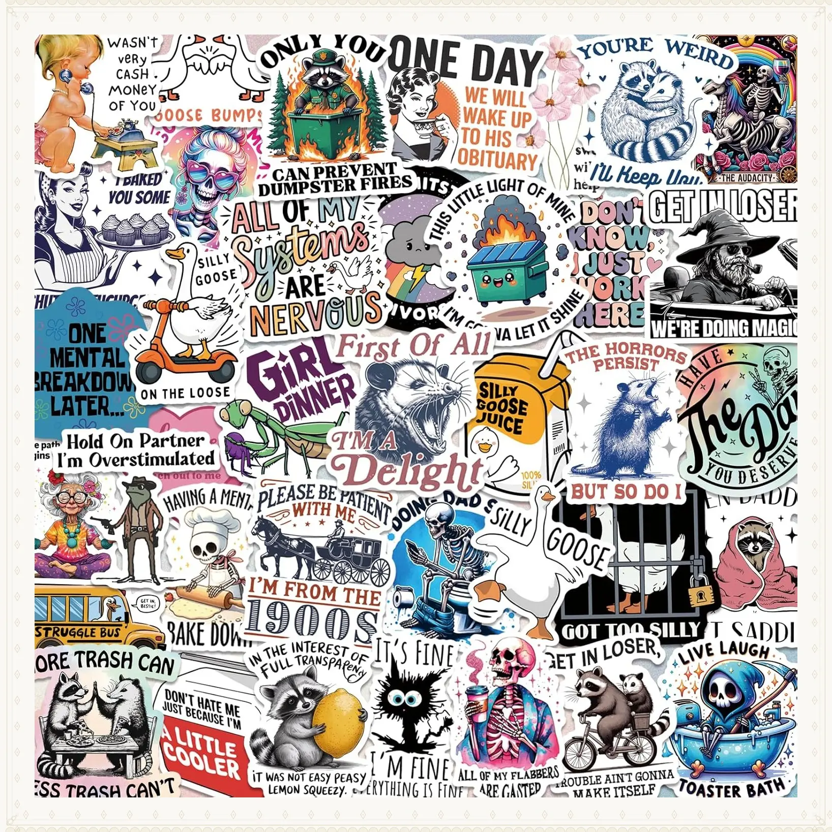 200 PCS Funny Holographic Waterproof Vinyl Stickers for Adults, Sarcastic Meme Decals for Laptop, Water Bottle, Phone, Kindle, Journal, Scrapbook, Bumper, Skateboard, Luggage, No RepeatsGift