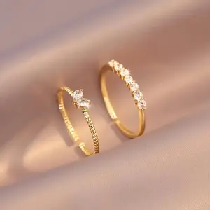 Y2K-Inspired Sparkling Pink Heart Rhinestone Ring Set - 2/4pcs, Adjustable Open Stacking Rings for Women, Elegant Daily Wear & Gift, for Wedding
