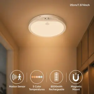 Rechargeable Motion Sensor 20 cm Ceiling Light with Remote, 5 Colors Battery Powered Magnetic Wireless Ceiling Light, Timer & Dimmable Motion Activated Light for Closet, Shower, Hallway, Pantry #GLOBAL PICKS