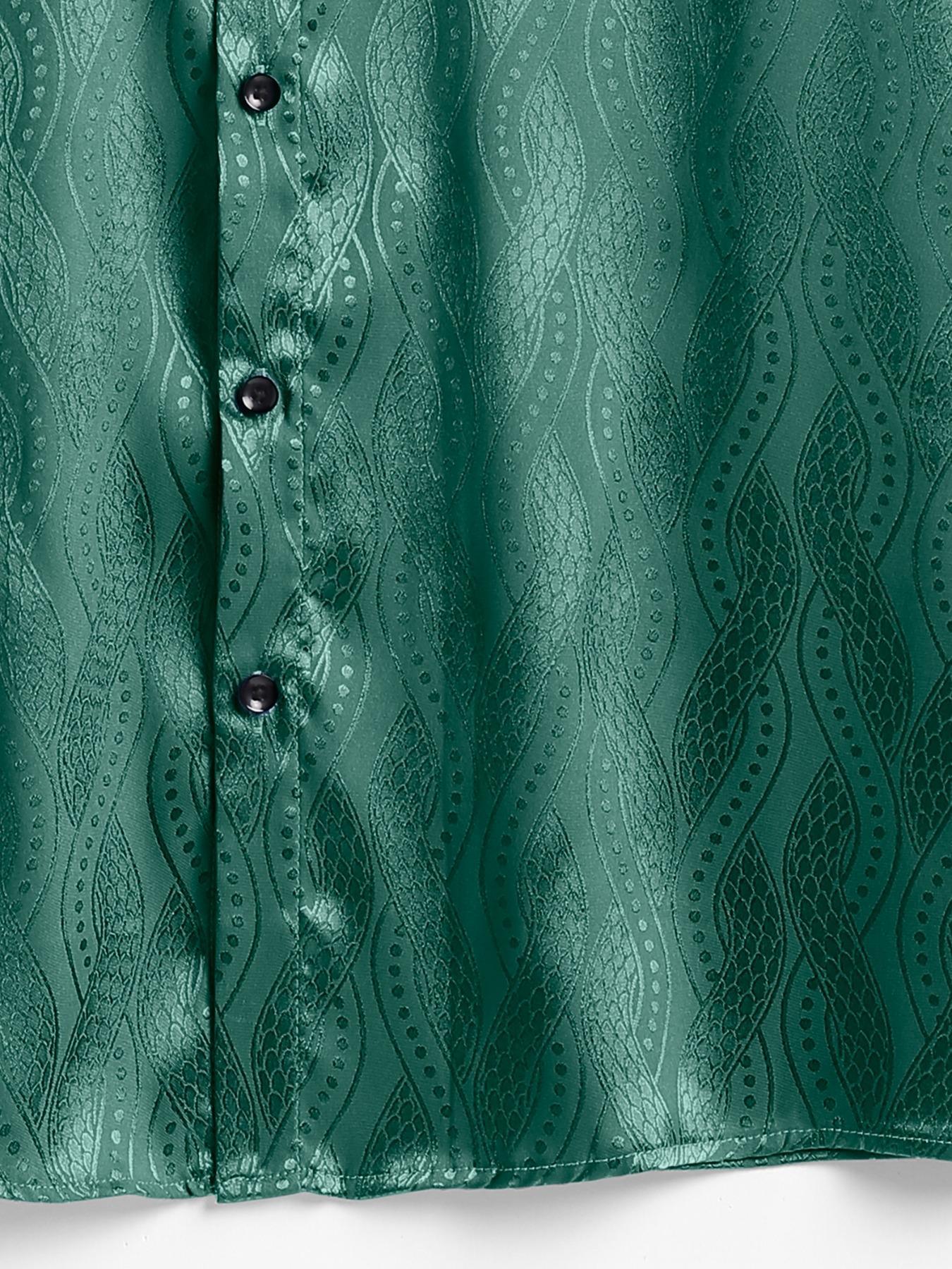 Men's Jacquard Button Front Shirt, Regular Fit Casual Long Sleeve Collared Top for Business Work Office, Fashion Men's Clothes for All Seasons