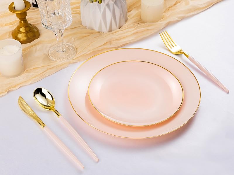 100PCS Pink & Gold Disposable Plates – 10.25" Dessert & Salad Plates with Gold Rim for Modern Dining 100PCS Pink & Gold Disposable Plates – 10.25" Dessert & Salad Plates with Gold Rim for Modern Dining