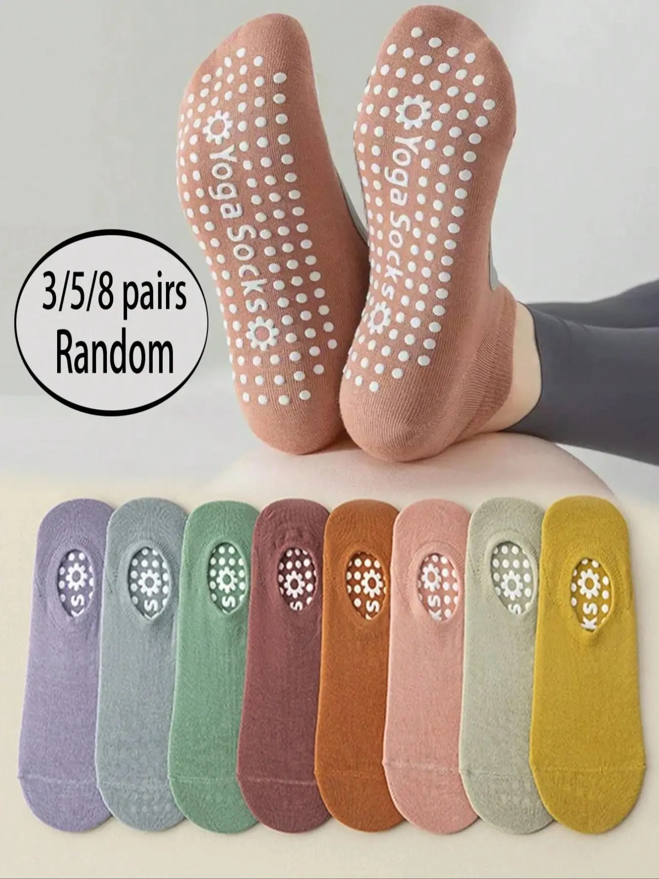 Women's Yoga Socks, Non-Slip Silicone Grip, Low Top, Solid Color, Ideal for Gym, Dance, Indoor Activities, Fall Season