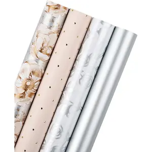 WRAPAHOLIC Wrapping Paper Roll - Elegant Floral and Lace Printed for Wedding, Birthday, Holiday, Party, Baby Shower - 4 Rolls - 30 Inch X 120 Inch Per Roll