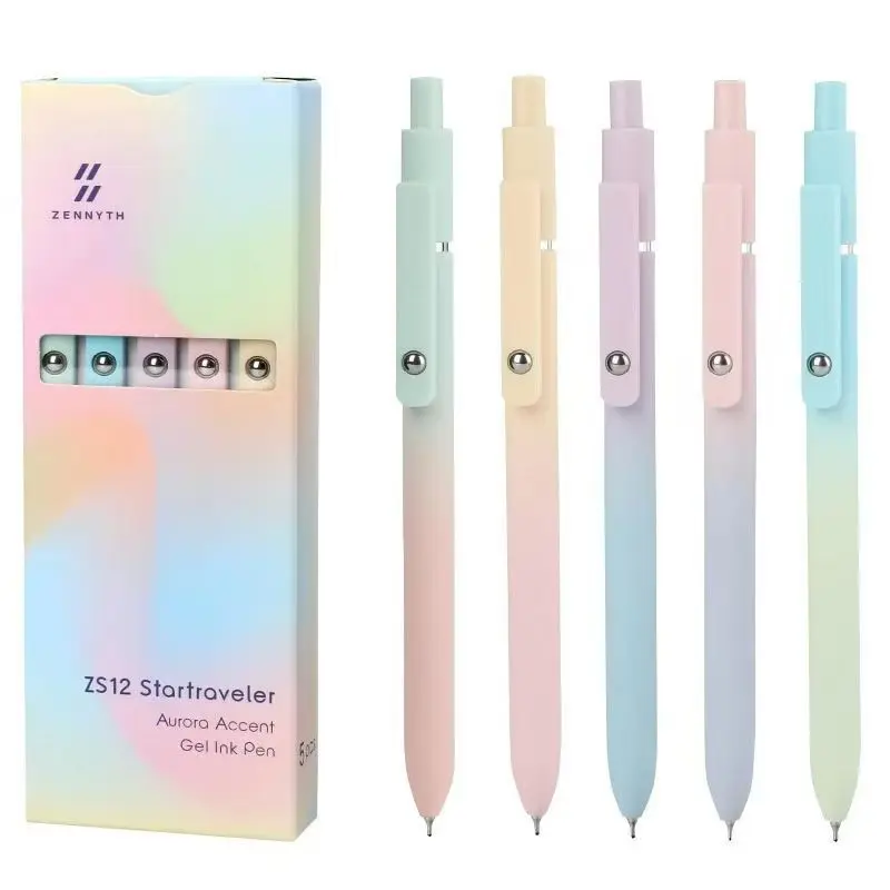 5pcs Retractable Gel Pens Set, 0.7mm CS Tip Aesthetic Pastel Gradient Pens, Black Ink Stationery for Back to School, Halloween Christmas Gift Party Favors for Student Office