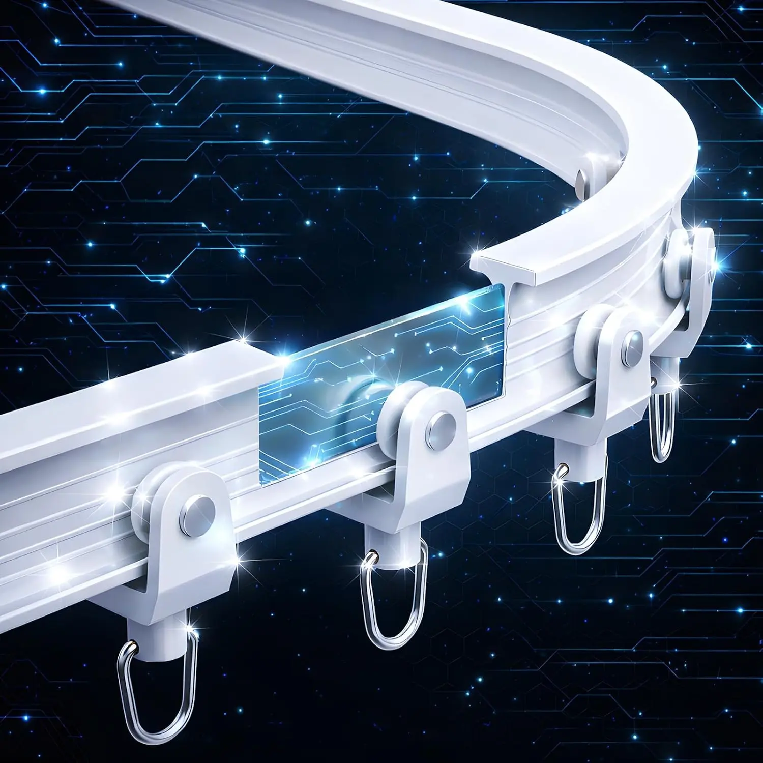 Flexible Curtain Track, Bendable Metal Core Ceiling Curtain Rail, Heavy Duty Silent Room Divider Track with Complete Hardware Kit for Bay Window Bedroom Living Room(16.4 FT, 5m, White)