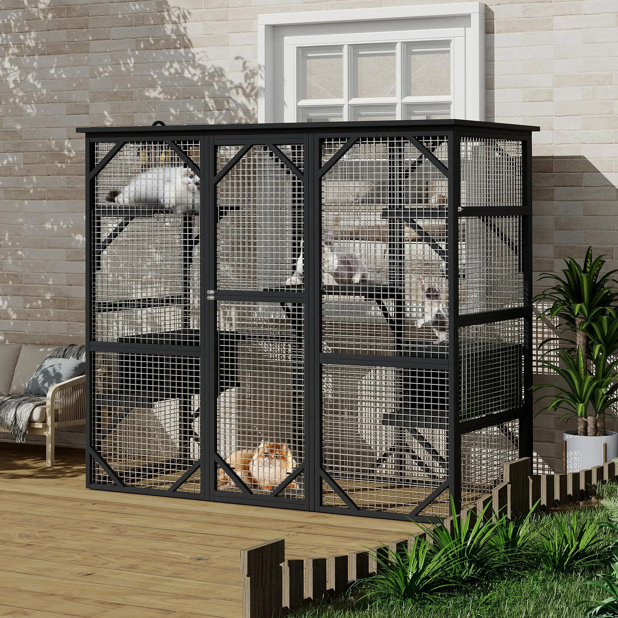 Extra Large Mesh Functional Catio Outdoor Window Enclosure - Walk-in Cat Cage with Outdoor Access