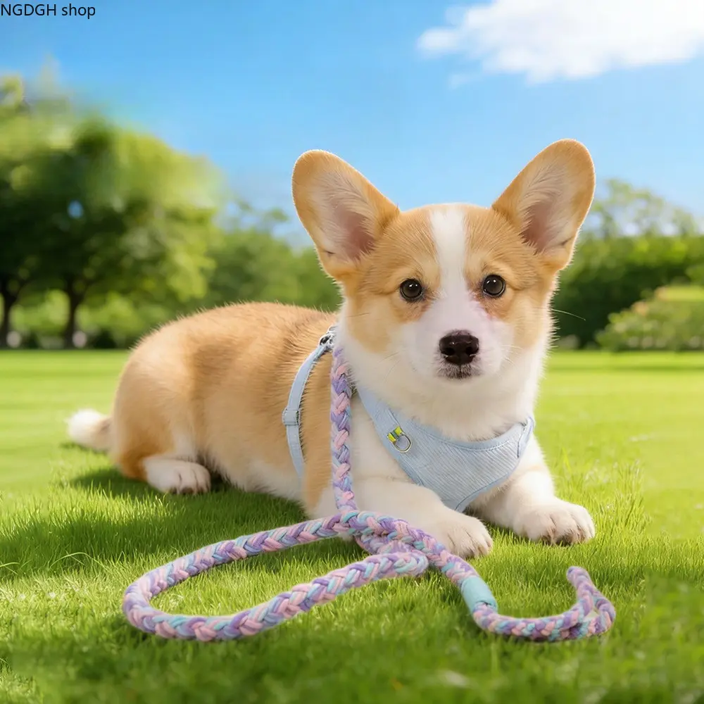 Braided Rope Dog Leashes for Small/Medium Dogs, Adjustable Pastel Rainbow Style with Padded Handle for Walking and Training, Rope Braids, Walking/Training