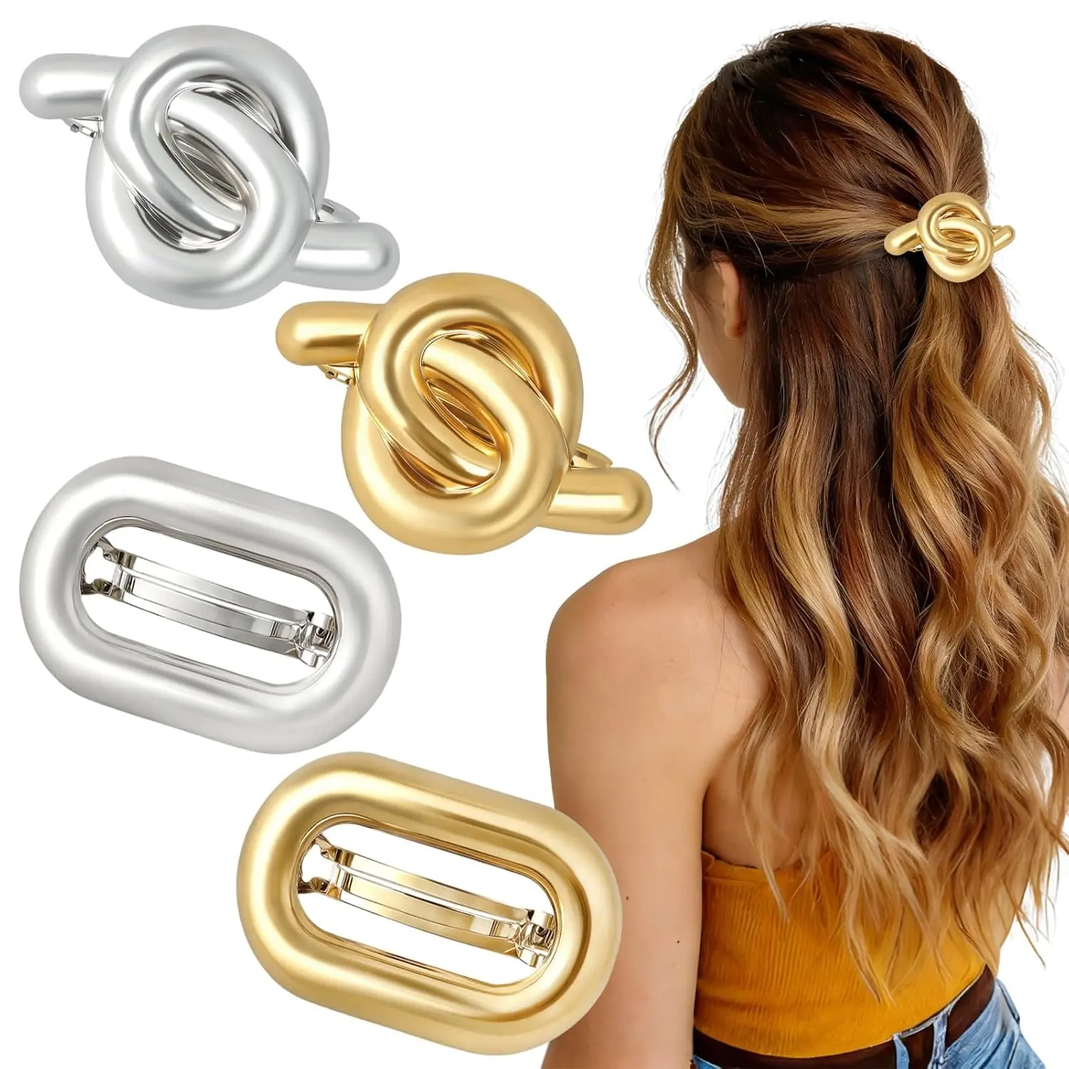 4 PCS Vintage Gold & Silver Metal Hair Barrettes for Women – Non-Slip French Barrette Clips for Thin Medium Thick Hair, Elegant Retro Hair Accessories Perfect for Daily Wear or Gift