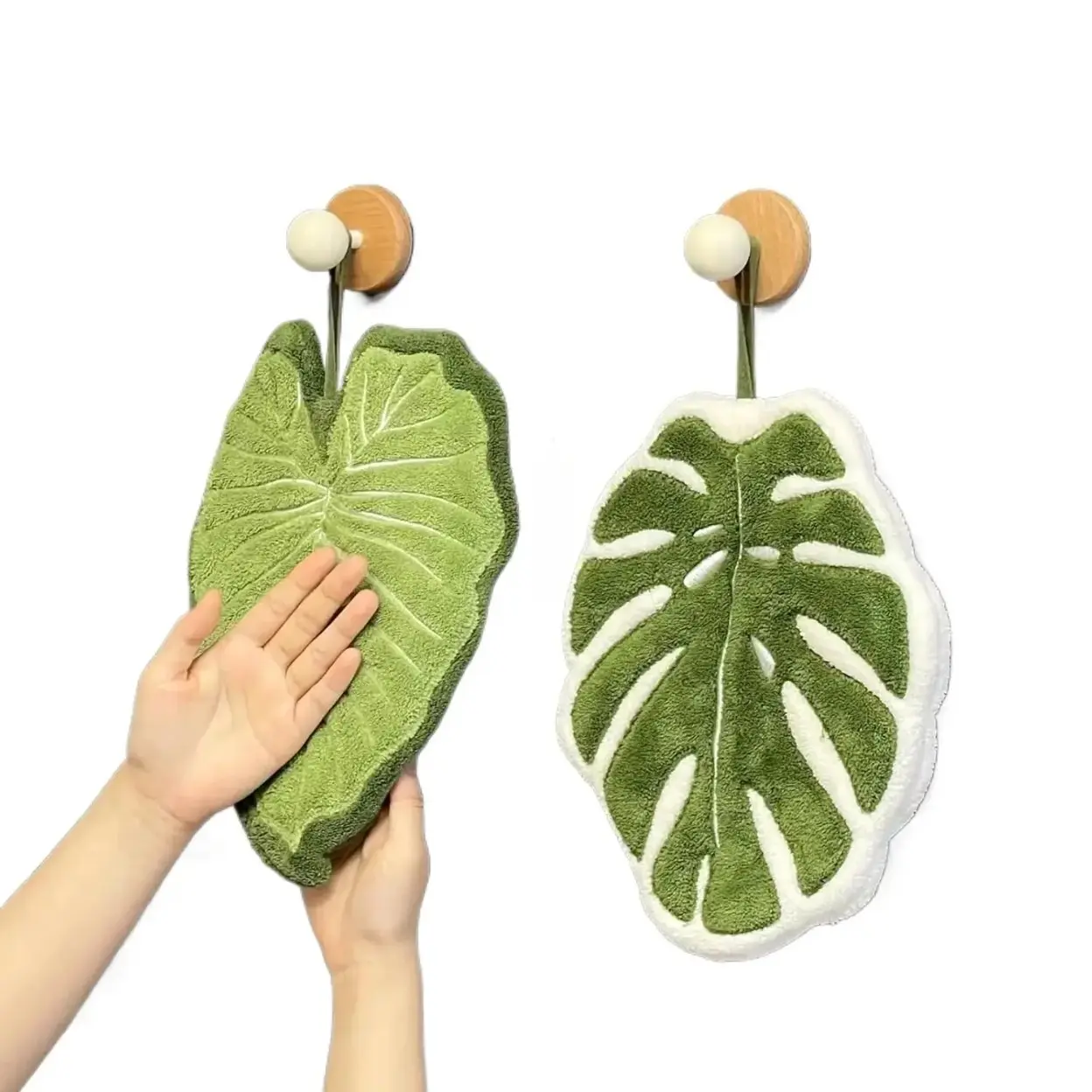 Hand Towels 2‑Pack, Cute Leaf Coral Fleece Towel, Soft Quick‑Dry Highly Absorbent Decorative Plant Cloth With Hanging Loops, Practical Accessory For Kitchen Sink, Bathroom, Dorm And Apartment Decor