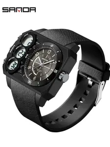 Fashion Rectangle Large Dial Men's Watch,Super Cool Analog Digital Male Wristwatch Waterproof,Dual Display Multifunctional Men Sports Watches,Quartz Clock For Man Ideal for Holiday Birthday Gifts