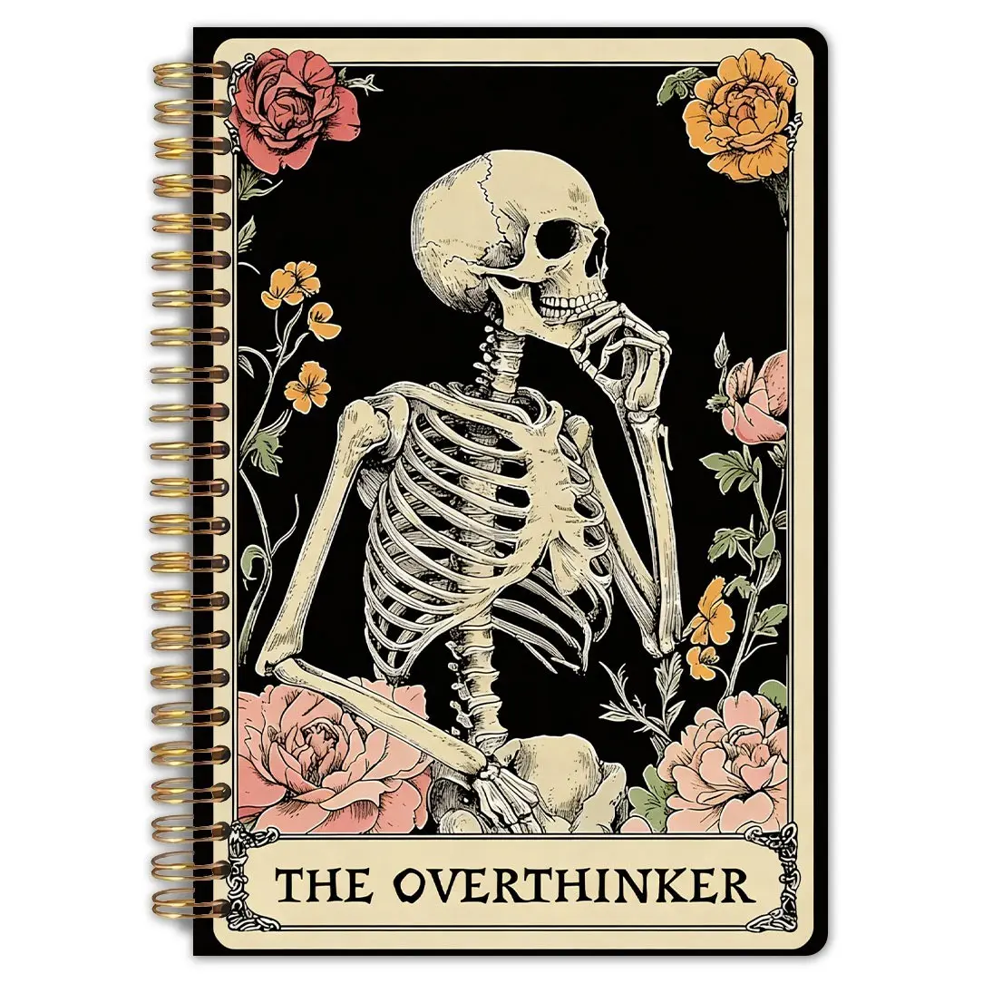[Ideal Gift] 1pc Spiral Notebook with Vintage Skeleton Thinker Card Cover - Ideal for Thought Journals, Brainstorming Scribbles And Daily Notes，an Edgy Gift for Over thinkers And Dark Aesthetic Lovers，perfect for gifting，back to school gift
