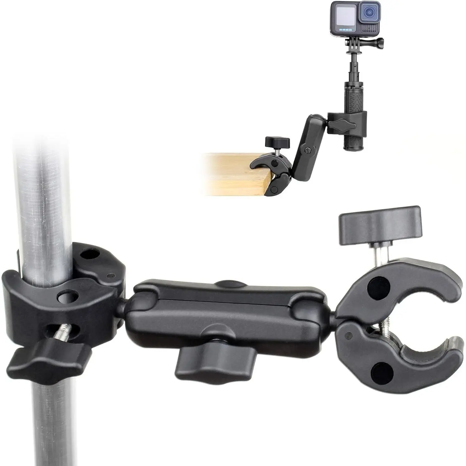 Adjustable Silicone Grip Double Super Clamp Camera Mount Accessories with 360° Magic Arm - Mobile & Camera Compatibility, Fits Chair, Desk, Tripod for Photography Use