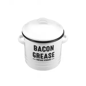 Large Enamel Bacon Fat Container, 46oz Retro Farmhouse Style, Dishwasher Safe Kitchen Tool, Storage Jar with Lid, Heat Resistant Dual Handles