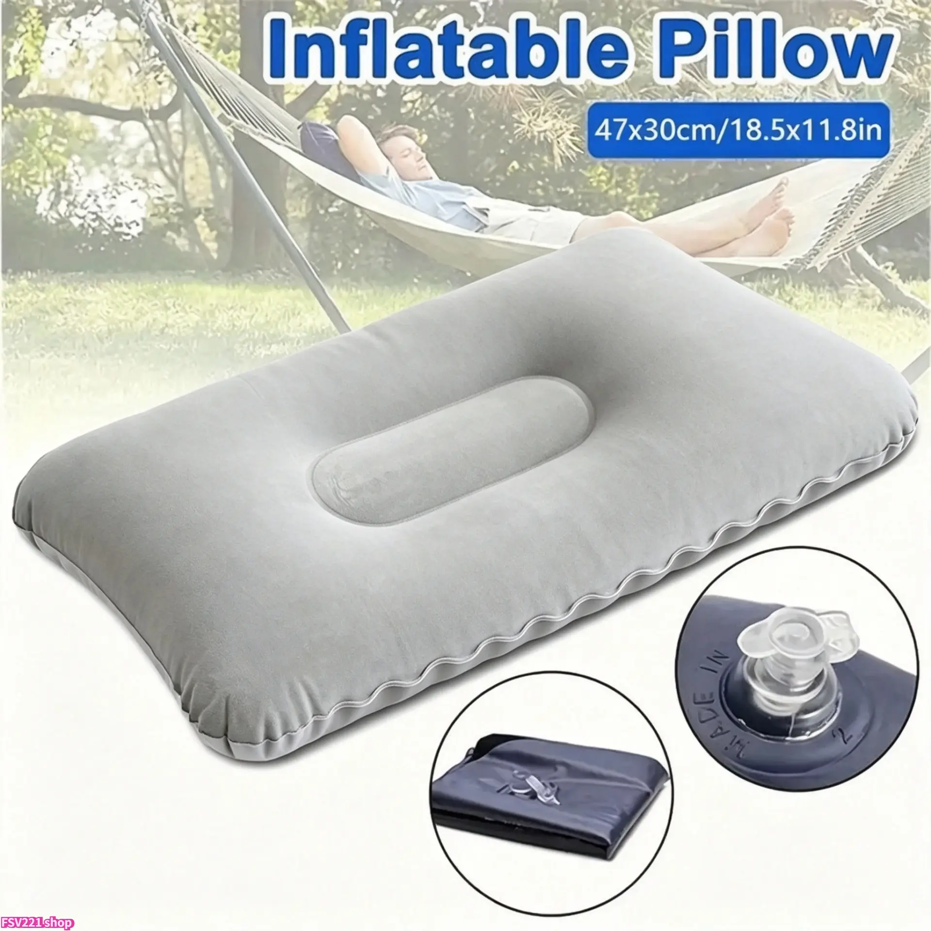 Collapsible Inflatable Camping Pillow / Portable Inflatable Travel Pillow — Soft flocked air pillow, compact and lightweight — Ergonomic flocked air cushion; waterproof and portable; suitable for road trips, backpacking, and office naps.