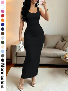 Women's Summer Casual Slim Fit Sleeveless Long Bodycon Maxi Dress, 14 Color Options, Simple Chic Style, Perfect for Warm Weather, Beach Summer Dress