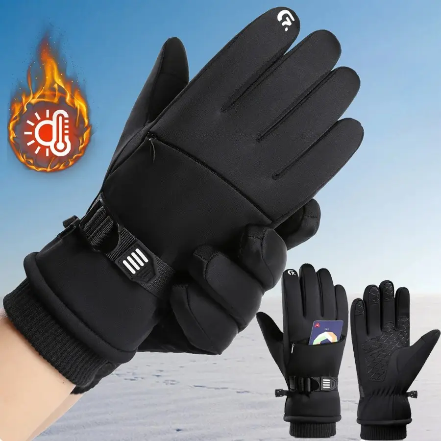 Padded Warm Ski Gloves, Waterproof Non-Slip Touch-Sensitive, Winter Gloves for Cycling Hiking Snow Sports, Men's Compression Gloves