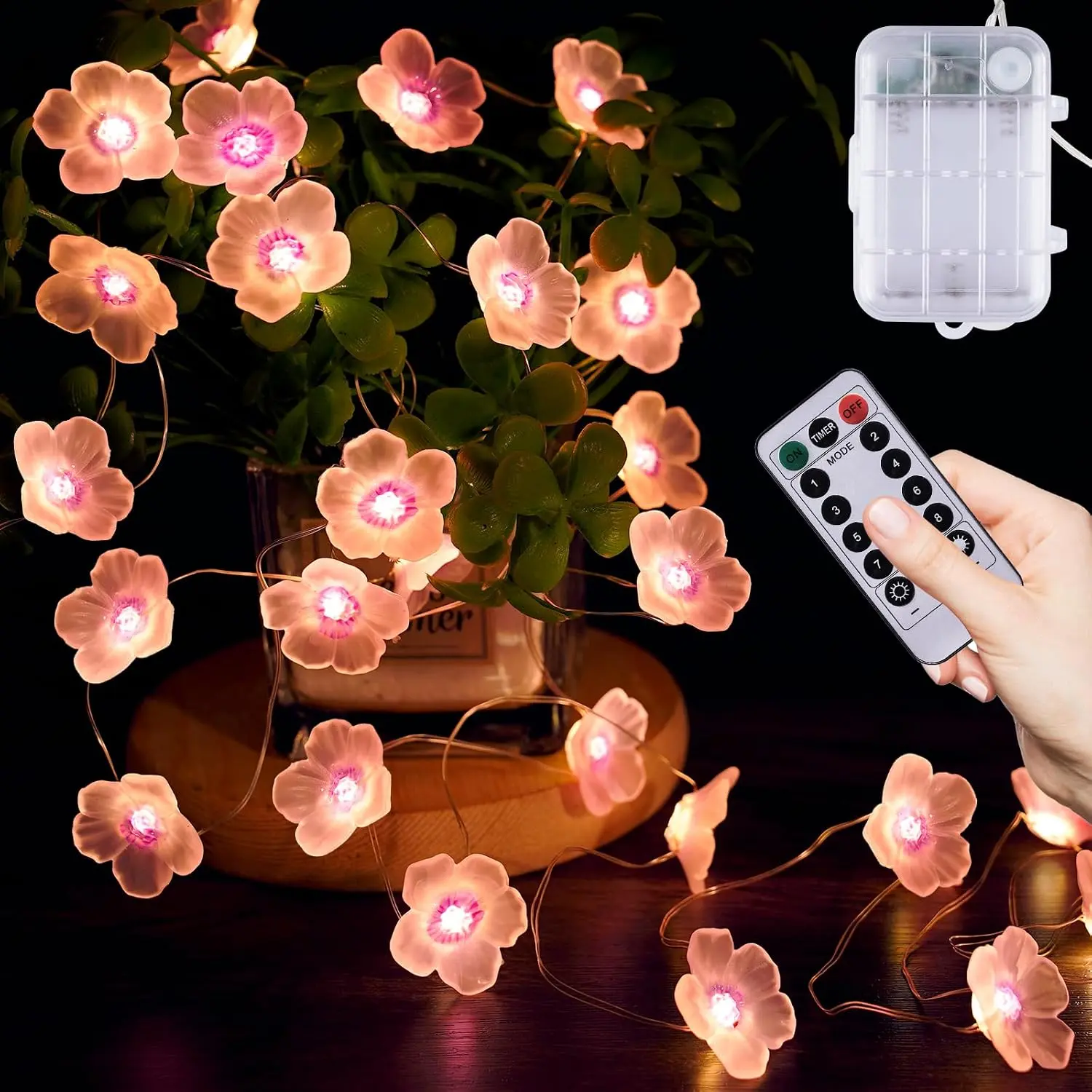 Operated String Lights Indoor, 16.5FT 50 LED Cherry Blossom Bedroom Lights, Warm White Flower Light Decorative for Room Dressing Table Dorm Party Easter Girl Mom  Wedding Christmas