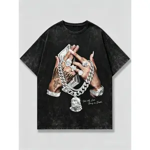 Hip Hop T Shirts Men, Hands Holding Money Chain With Lion Pendant Print, 100% Cotton, Y2K Hip Hop Street Style, Digital Print, Big And Tall,   For Mensummer Outfits For Womengraphic Tees
