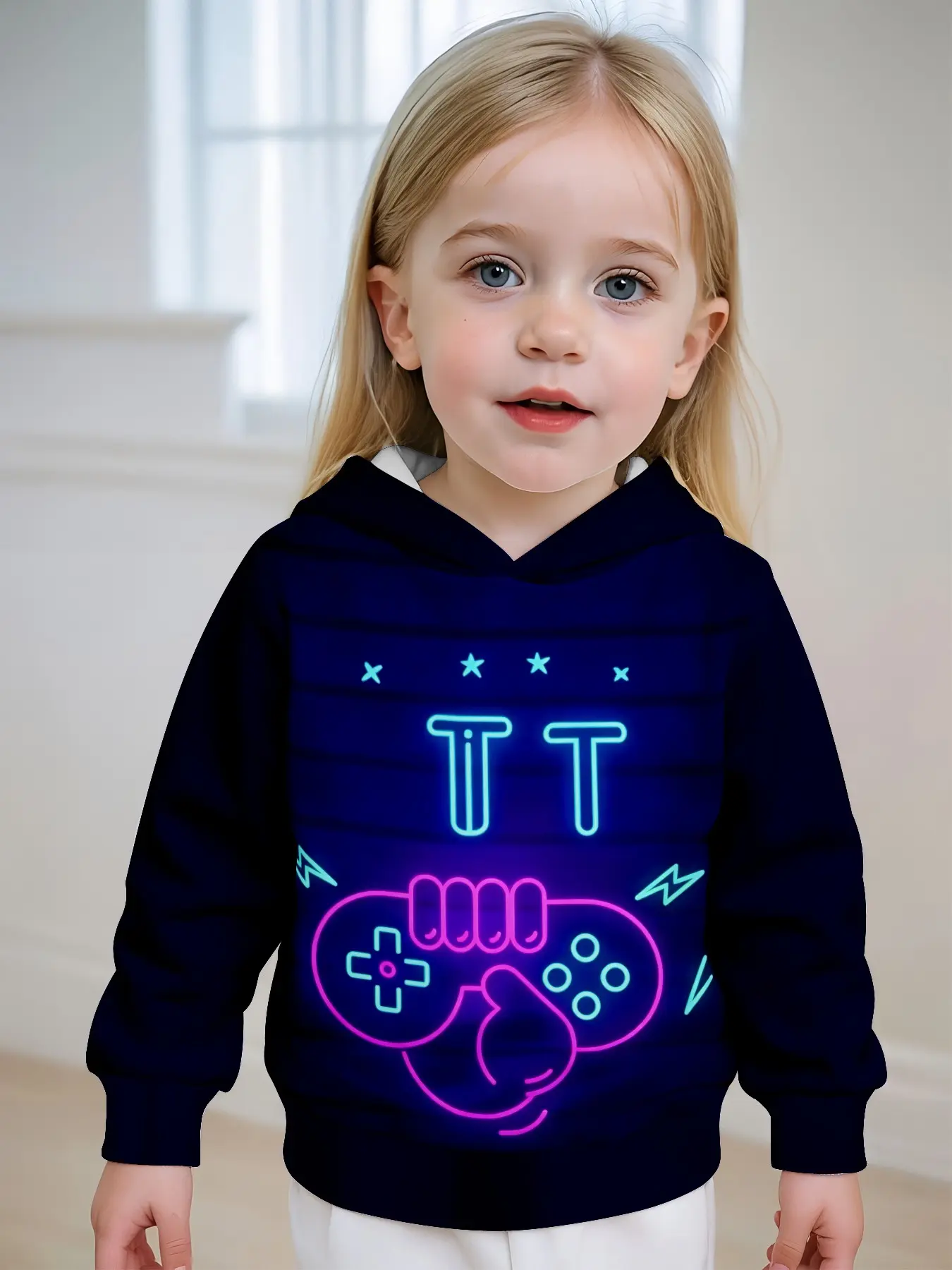 Unisex Cyber Game Hooded Sweatshirt, Neon Lines, Long Sleeve, Loose Fit, All over Print, Fall & Winter Casual Jumper