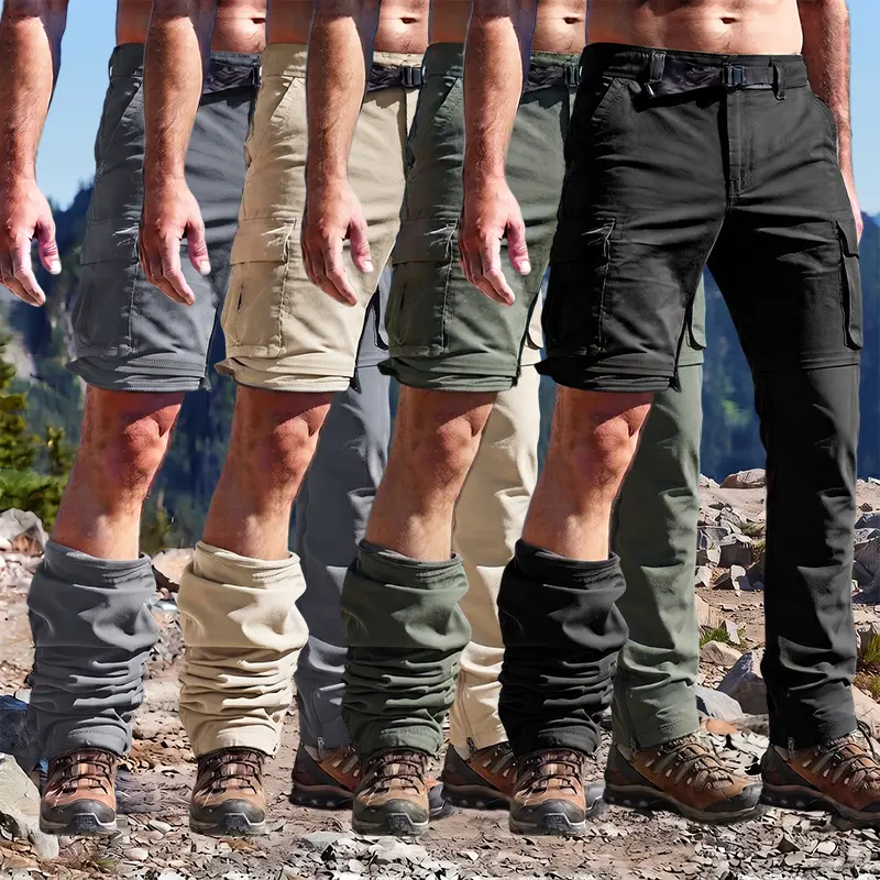 Mens 2 in 1 Zip Off Convertible Cargo Pants Quick Dry Ripstop Detachable Outdoor Hiking Fishing Camping Climbing Safari Travel Straight Leg Durable Trousers All Season