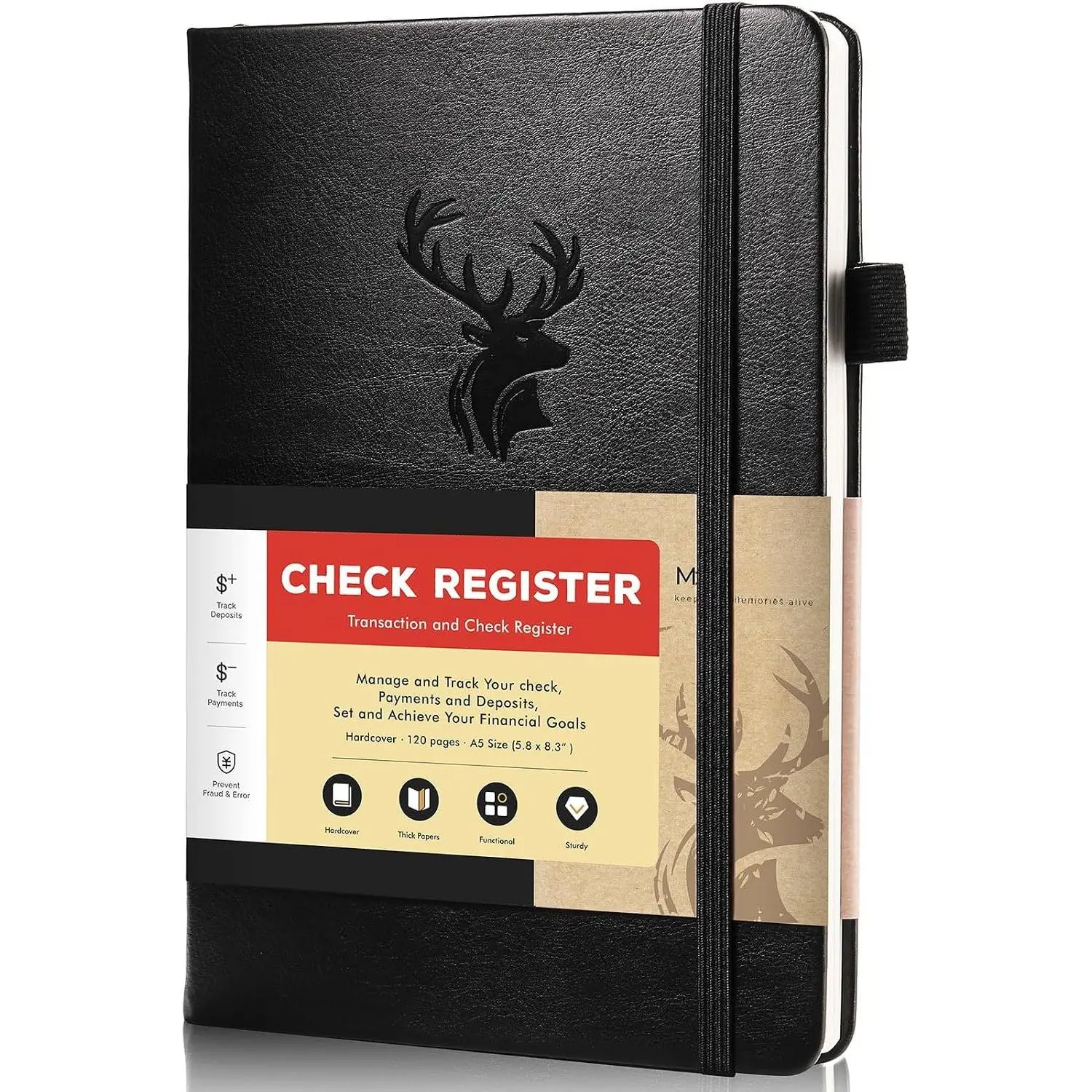 Check Registers for Personal Checkbook A5, 5.8" x 8.3" | Register for Personal or Business, Hardcover Registers Log to Track Payments, Deposits & Finances Transaction Black