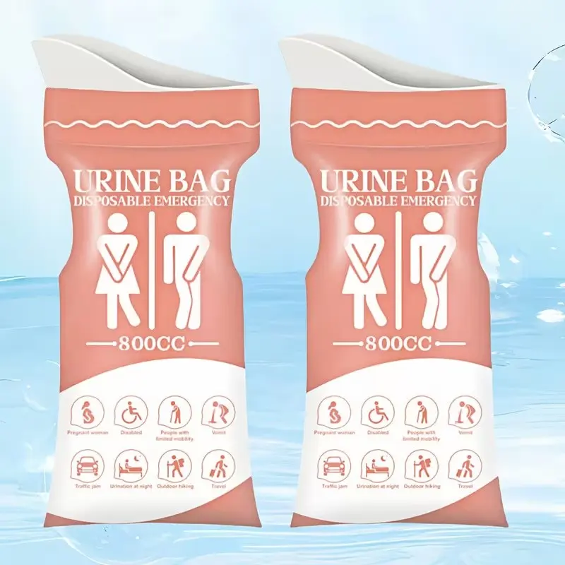 Portable 2pcs Emergency Urinal Bags, Leak-Proof Odor-Free Disposable Travel Urinals, Travel Accessory, Sealed Design, Unisex, Durable Pe Material, Car Bathroom Outdoor Use