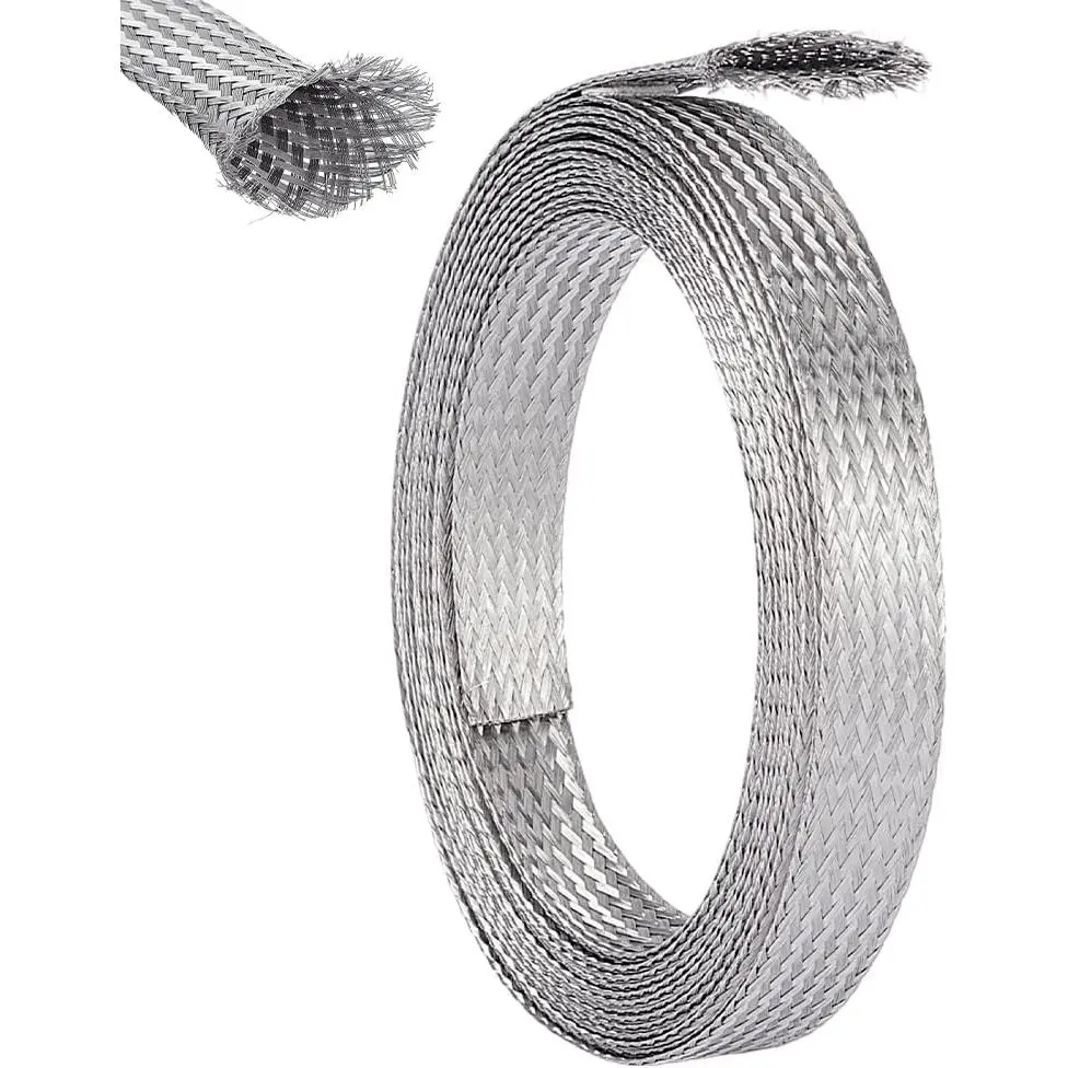 0.59" Wide Stainless Steel Braided Sleeving Braid 13.12   Wire Shielding Sleeve Ground Straps Protection Metal Mesh Flexible Expandable Scalable Ribbon Wire for Protect