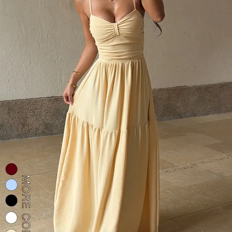 【Black Friday】Women's Ruched A-Line Dress, Party Dress, Elegant Evening Gown, Perfect for Holiday & Special Occasions, Chic Fashion Summer Dress