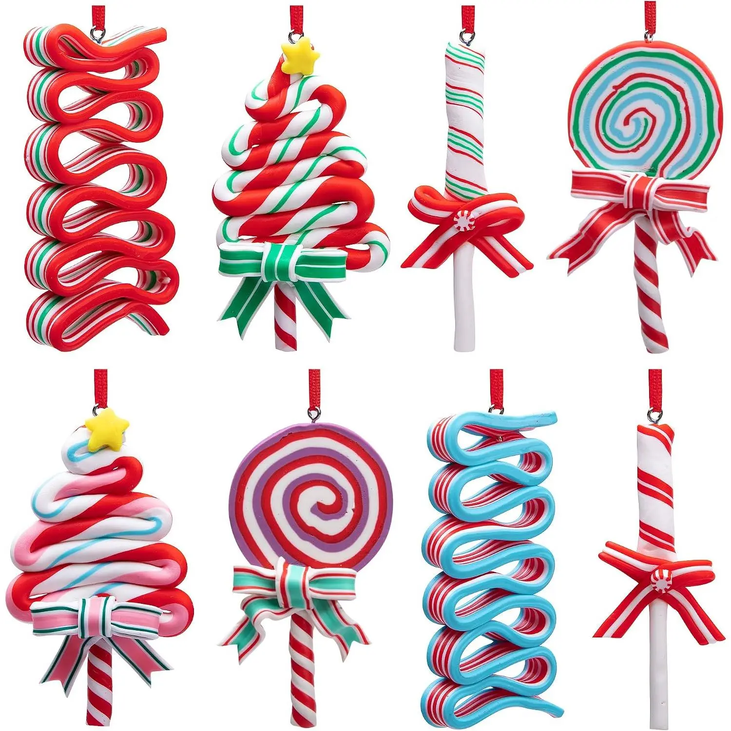 8 count Christmas  Ornaments, Christmas Candies Polymer Clay Ornament | Christmas Tree Candy Cane  Decorations for Xmas Tree  Decoration Party Supplies