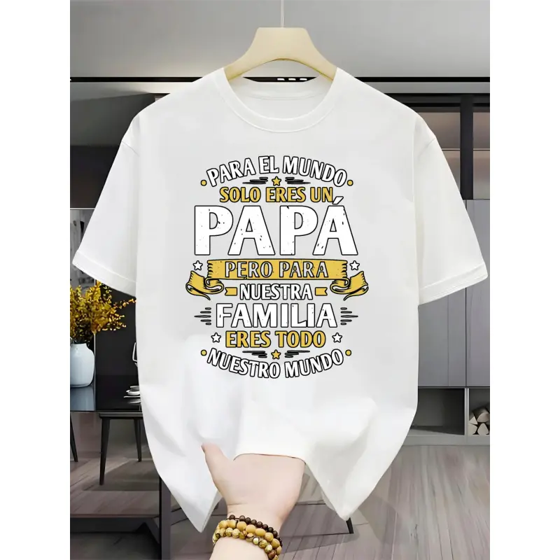 180g 100% Cotton Menswear Round Neck Short-Sleeve Papa Print T-Shirt, Casual Style Tee, Spanish Dad Graphic Top for Fathers Day Birthday Gifts for Dad Husband, Vintage Retro Unisex Summer Apparel, Shortsleeve, Papa Print Men's Short-Sleeve T-Shirts, Graph