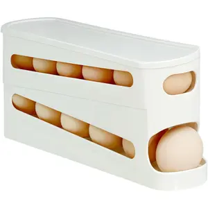 Egg Holder for Fridge, Automatic Rolling Egg Organizer for Refrigerator, Stackable Egg dispenser for refrigerator, Egg Storage & Egg Rack with Lid, Egg tray for Kitchen & Pantry Storage, FIFO Design