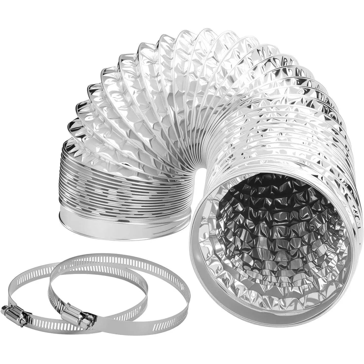 4"x3ft Flexible Foil Steel Wire Dryer Vent Hose, 6-Ply Heat Resistant Vent Exhaust Kit with 2 Clamps for HVAC Ventilation (PVC Compatible)