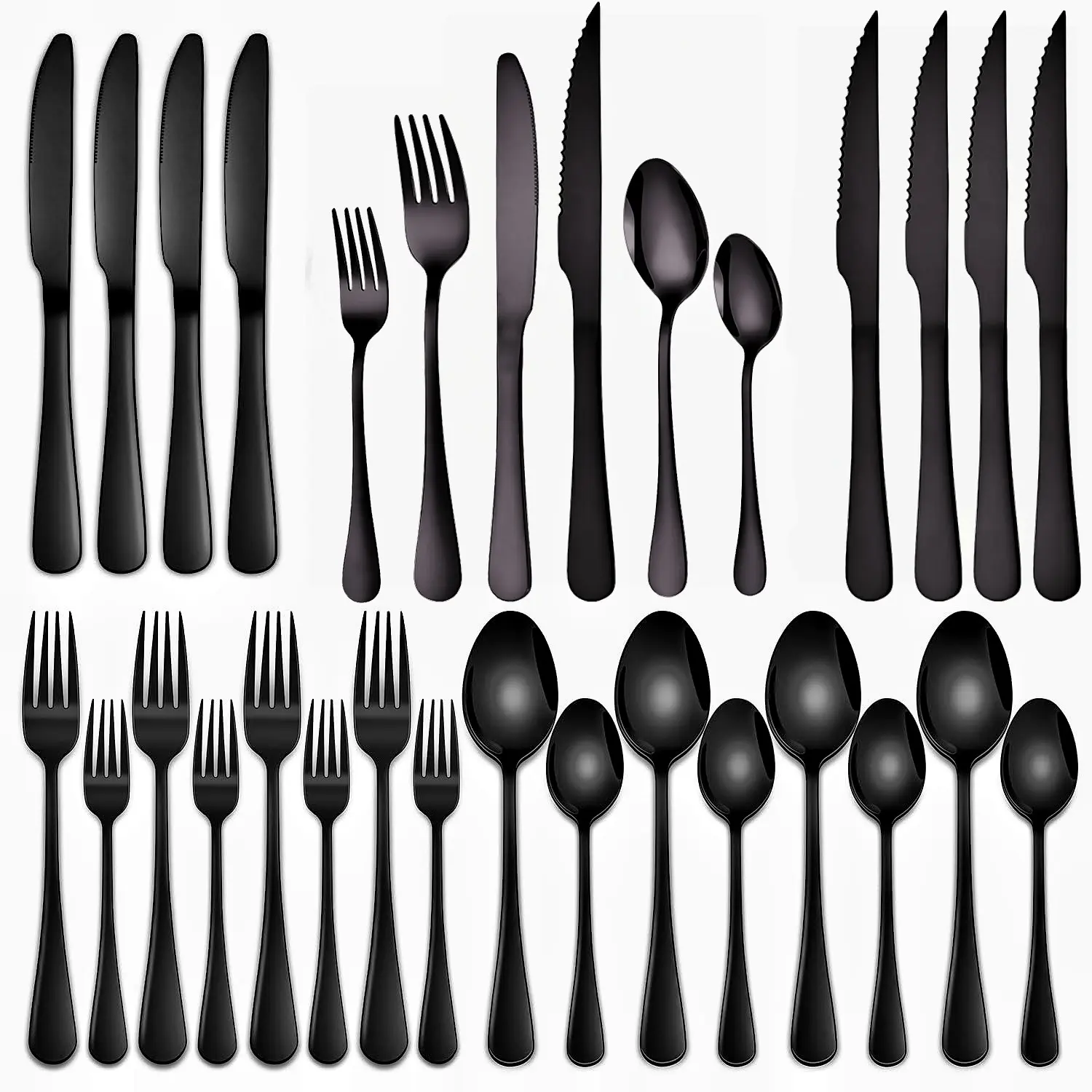 24/48pcs Flat Cutlery Set, Dishwasher Safe Household Silverware, 4-8 Person Household Cutlery, Integrated Anti-Rust Mirror Cutlery, Wedding Party, Gift for Mom, Silverware Set, Local Warehouse