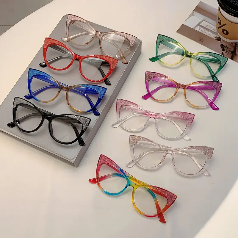 Main Character Energy Sparkly Glitter Cat Eye Glasses Transparent Pink Frame Anti Blue Light Eyeglasses Baddie Y2K Aesthetic Fashion Frames