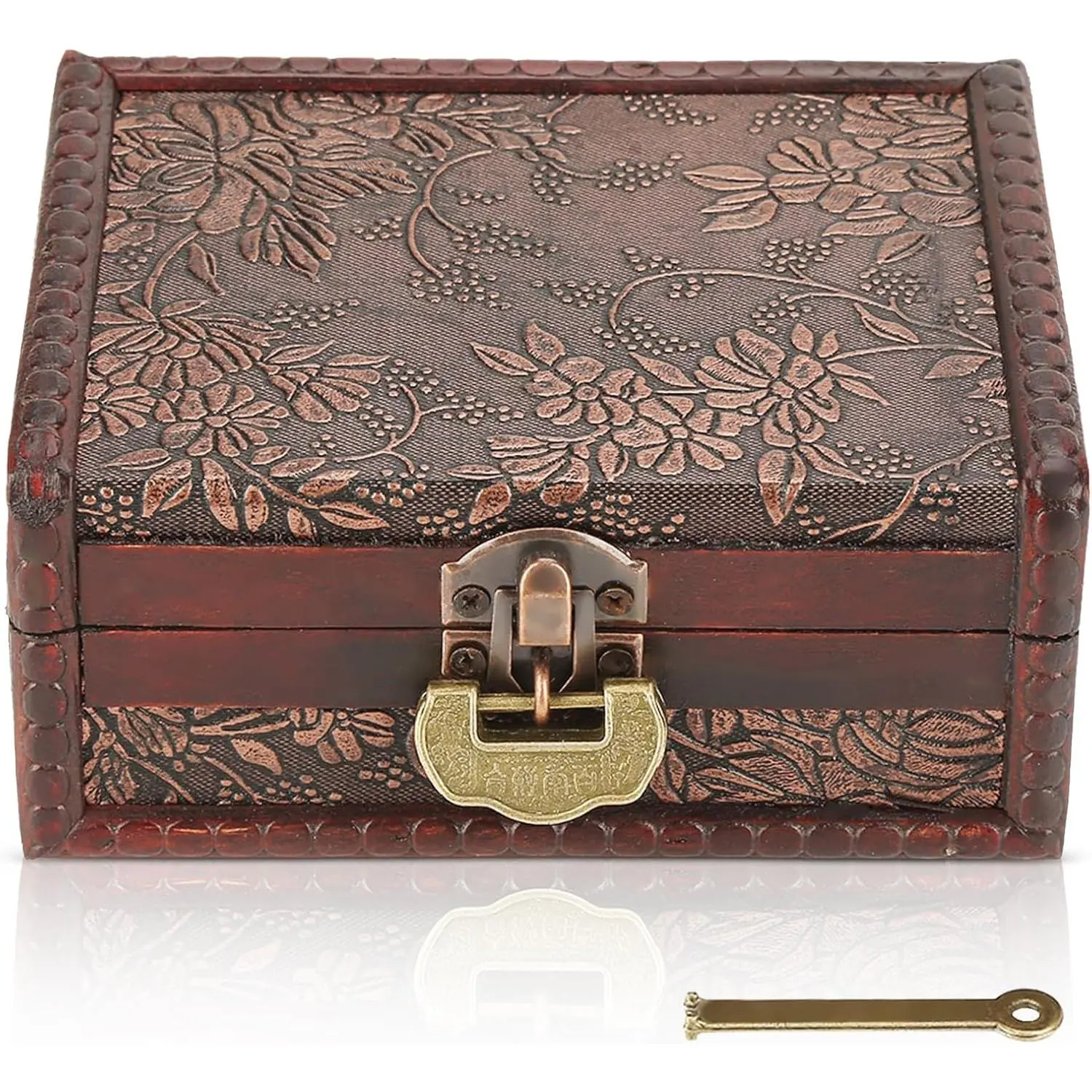 Wooden Treasure Chest Box with Key and Lock, Retro European Style Wooden  Storage Box Memory  Letter Treasure Chest Lockable with Hinged Lid for  Decor