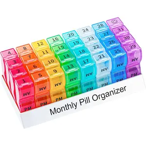 Monthly Pill Organizer 2 Times a Day, one Month Pill Box AM PM, 30 Day Pill Case Small Compartments to Hold Vitamin and Travel Medicine Organizer, 31 Day Pill Organizer, 4 Week Pill Cases